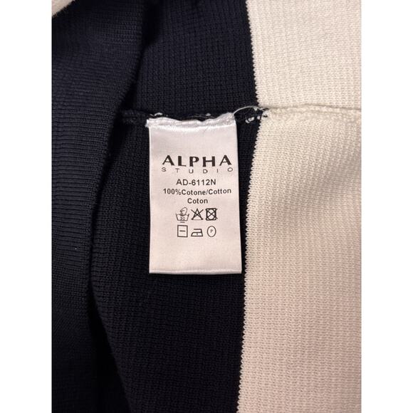 New Alpha Studio Pea Coat 40 / XS Womens Navy Blue Cotton Knit Nautical Stripe - Picture 8 of 8